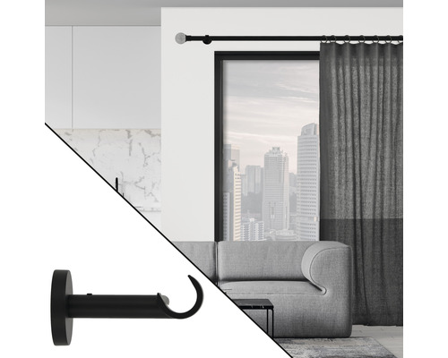 Tringle à rideaux avec support dans un salon avec vue sur la ville