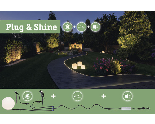 Beleuchteter Gartenweg mit Plug and Shine System