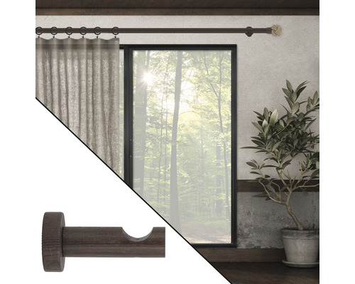 Gardinenstange mit Vorhang, Fenster und Gardinenstangenhalterung