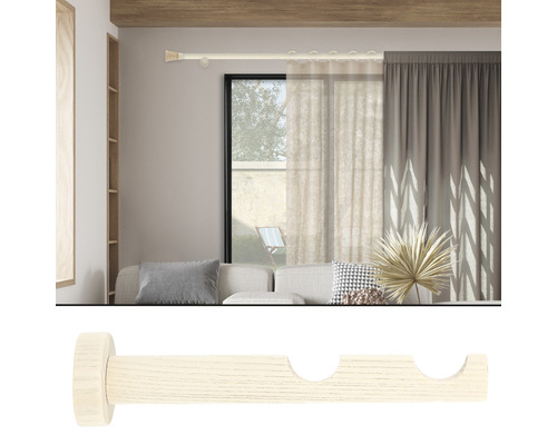 Doppelträger aus Holz für Gardinenstangen im Wohnzimmer