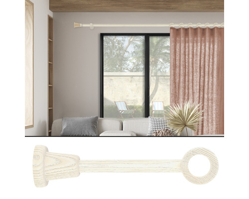 Tringle à rideaux en bois avec rideau dans le salon