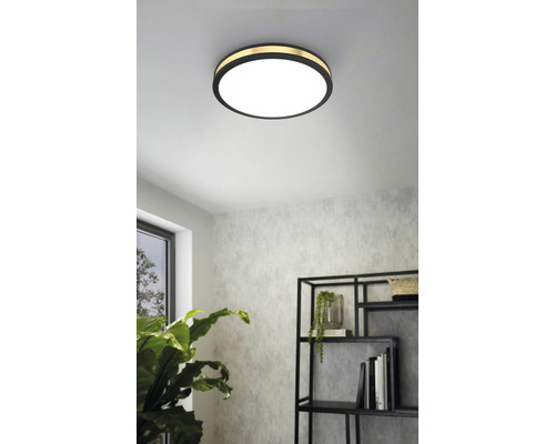 Plafonnier LED acier/plastique 10W 1100 lm 3000 K blanc chaud hxØ 65x280 mm Pescaito noir/or