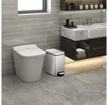 Salle de bains moderne avec toilettes, poubelle et lavabo