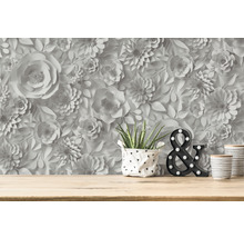Papier peint à fleurs avec des fleurs en papier tridimensionnelles en arrière-plan