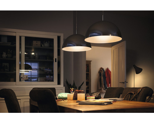 Table à manger avec deux suspensions dans une salle à manger.