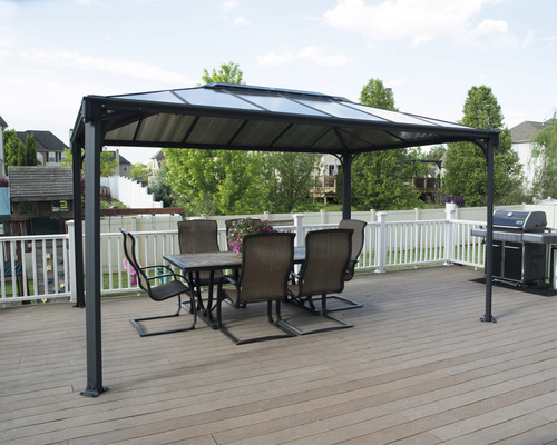 Pavillon Palram – Canopia Martinique 4300 Premium Garden Gazebo avec jeu de rideaux 430 x 295,5 cm anthracite