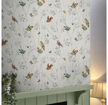 Papier peint avec motif d''oiseaux et de papillons