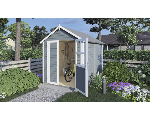 Gerätehaus Konsta Fino 2 mit Fußboden 201 x 253 cm hellgrau exclusiv bei Hornbach