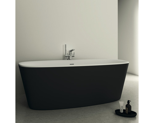 Badewanne Ideal Standard Dea 80 x 180 cm schwarz weiß matt glänzend K8721V3 Freistehende Badewanne mit Armatur und Pflegeprodukten