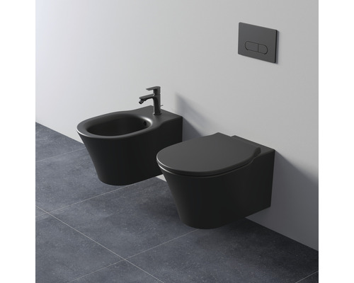 Bidet et WC suspendus dans une salle de bains.