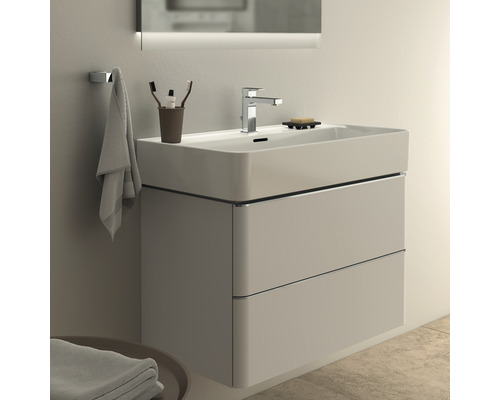 Meuble-lavabo de salle de bains avec deux tiroirs, robinet et porte-serviettes