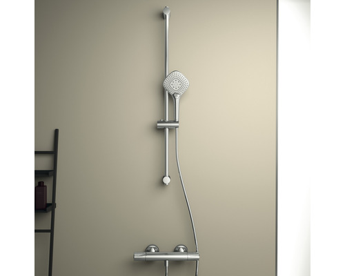 Duschset mit quadratischem Duschkopf und Thermostatarmatur