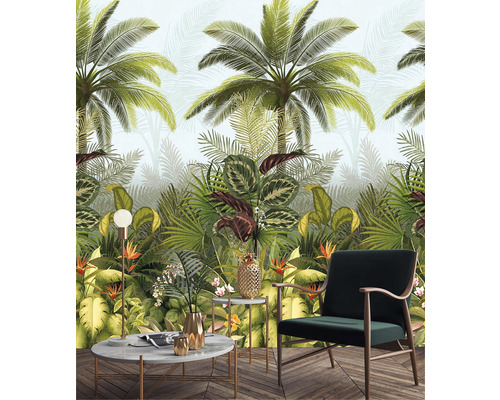 Wohnraum mit Palmen und tropischen Pflanzen als Wandmotiv