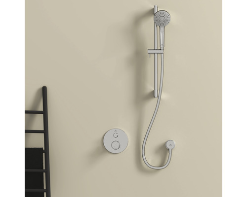Duscharmatur mit Handbrause, Brausestange und Thermostat