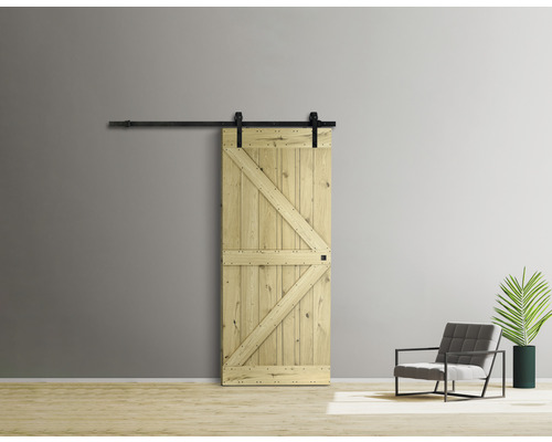 Schiebetür-Komplettset Barn Door Motiv Z Eiche furniert 95x210 cm inkl. Türblatt,Schiebetürbeschlag und Griff-Set