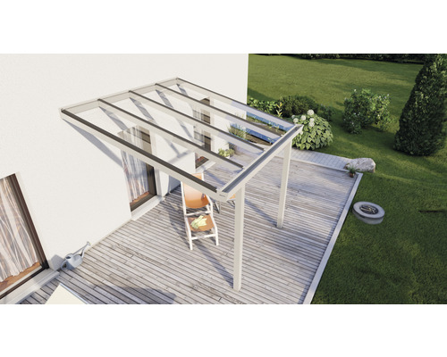Toiture pour terrasse Easy Edition avec verre de sécurité feuilleté de 8 mm 300 x 250 cm blanc