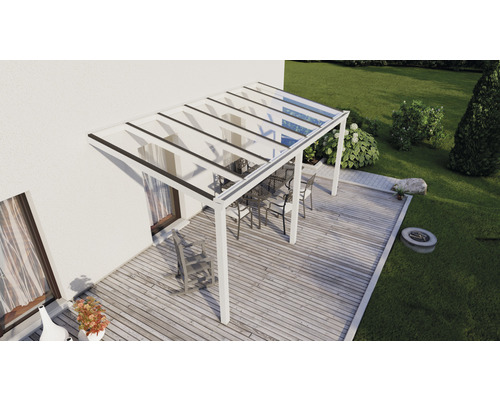 Toiture pour terrasse Easy Edition avec verre de sécurité feuilleté de 8 mm 500 x 300 cm blanc