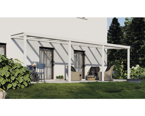 Toiture pour terrasse Easy Edition avec verre de sécurité feuilleté de 8 mm 700 x 300 cm blanc Toiture pour terrasse Easy Edition avec verre de sécurité feuilleté de 8 mm 700 x 300 cm blanc