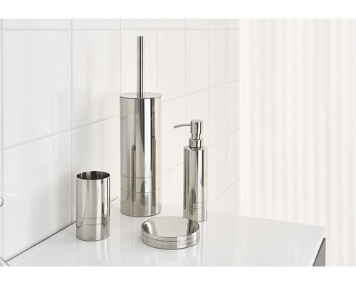 Ensemble de salle de bains comprenant un distributeur de savon, un porte-savon, un gobelet et une brosse de toilette