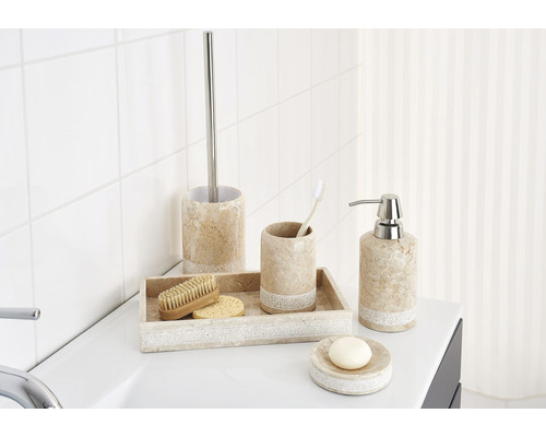 Set de salle de bain avec distributeur de savon, porte-savon, gobelet à brosse à dents, brosse de toilette et plateau