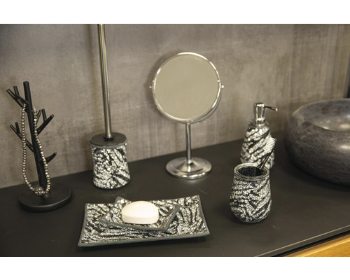 Ensemble d''accessoires de salle de bains avec distributeur de savon, miroir, porte-savon, présentoir à bijoux, brosse de toilette et gobelet