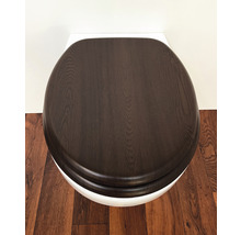 Abattant de toilette en bois sur des toilettes