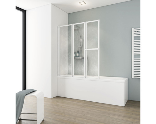 Pare-baignoire Schulte 3 pièces verre synthétique décor Softline clair blanc alpin avec porte-serviettes D1510