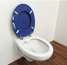 WC suspendu à fond creux avec siège de toilette bleu