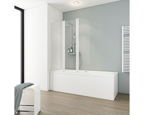Pare-baignoire 3 pièces SCHULTE Komfort 125 x 140 cm verre transparent couleur de profil blanc D1654 04 50 140