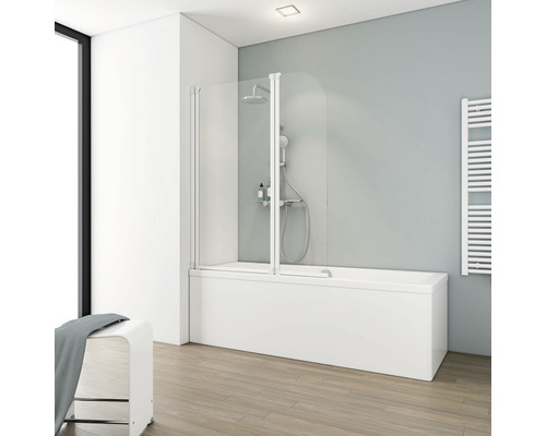 Pare-baignoire 2 pièces SCHULTE Komfort 115 x 140 cm verre transparent couleur de profil blanc D1653 04 50 140