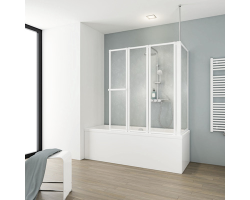 Badewannenaufsatz 3-teilig mit Seitenwand SCHULTE Komfort 128,8 x 140 cm Klarglas Profilfarbe weiß D1603-B 04 01 140