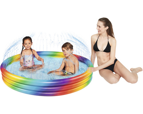 Aufblasbares Planschbecken mit zwei Kindern und einer Frau