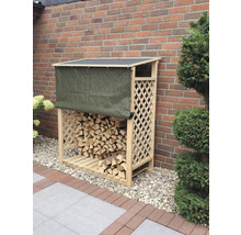 Holzlager mit Gitterseiten und Abdeckplane
