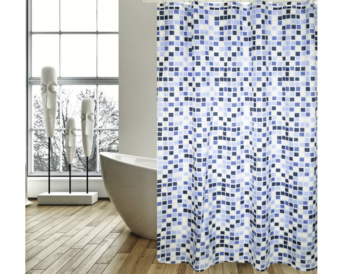 Rideau de douche MSV Mosaiko textile 180 x 200 cm blanc/bleu