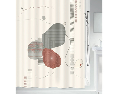 Rideau de douche spirella Teiva textile 180 x 200 cm blanc/gris/marron