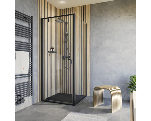 Duschtür mit Seitenwand SCHULTE Trend 2.0 90 x 90 cm Profilfarbe schwarz Klarglas