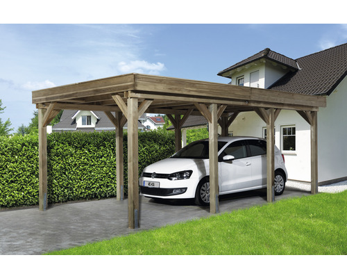 Carport simple Weka Tirol convient pour installation photovoltaïque et toits végétalisés 325x622x240 cm traité en autoclave par imprégnation