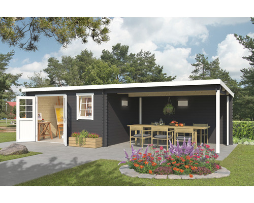 Gartenhaus Outdoor Life Reno inkl. Schleppdach und Rückwand 780 x 313,9 cm carbongrau