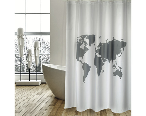 Rideau de douche MSV Amazon textile 180 x 200 cm blanc/gris