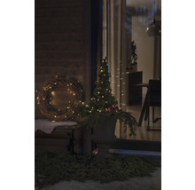 Extérieur décoré avec couronne, arbre illuminé et décoration