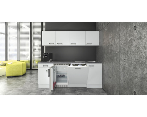 Flex Well Küchenzeile mit Geräten Varo 210 cm weiß matt zerlegt Variante reversibel