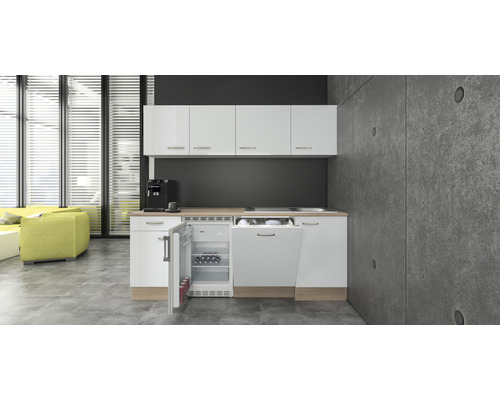 Flex Well Küchenzeile mit Geräten Valero 210 cm Frontfarbe weiß hochglanz  Korpusfarbe sonoma eiche zerlegt - HORNBACH Luxemburg