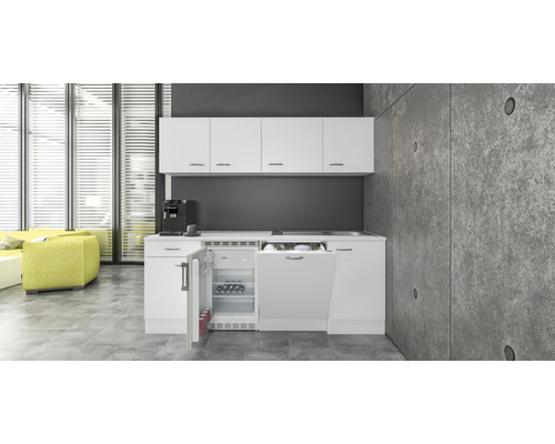 Flex Well Küchenzeile mit Geräten Wito 210 cm Frontfarbe weiß matt Korpusfarbe weiß zerlegt