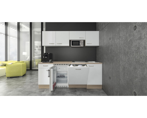 Flex Well Küchenzeile mit Geräten Valero 210 cm weiß hochglanz zerlegt Variante reversibel