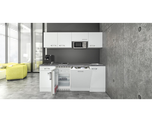 Flex Well Küchenzeile mit Geräten Varo 210 cm weiß matt zerlegt Variante reversibel