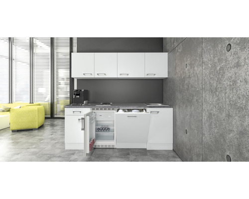 Flex Well Küchenzeile Frontfarbe Varo weiß 210 - Korpusfarbe Geräten weiß mit Matt HORNBACH Luxemburg cm