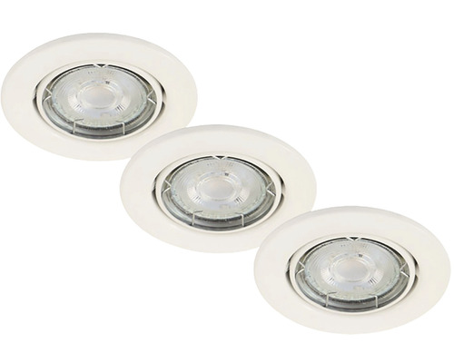 Set éclairage LED à encastrer 3 pces à intensité lumineuse variable (3 niveaux) IP23 3x5W 3x460 lm 3000 K blanc chaud pivotant blanc Ø 86/68 mm 230V