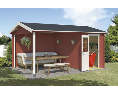 Abri de jardin Outdoor Life Wibo avec plancher, toiture latérale 425 x 300 cm rouge de falun