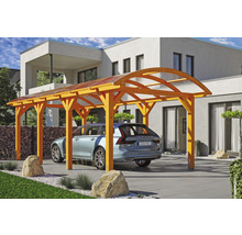Carport Skanholz Franken avec ancrage pour poteaux 376 x 755 cm chêne clair