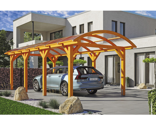 Carport Skanholz Franken avec ancrage pour poteaux 376 x 755 cm chêne clair